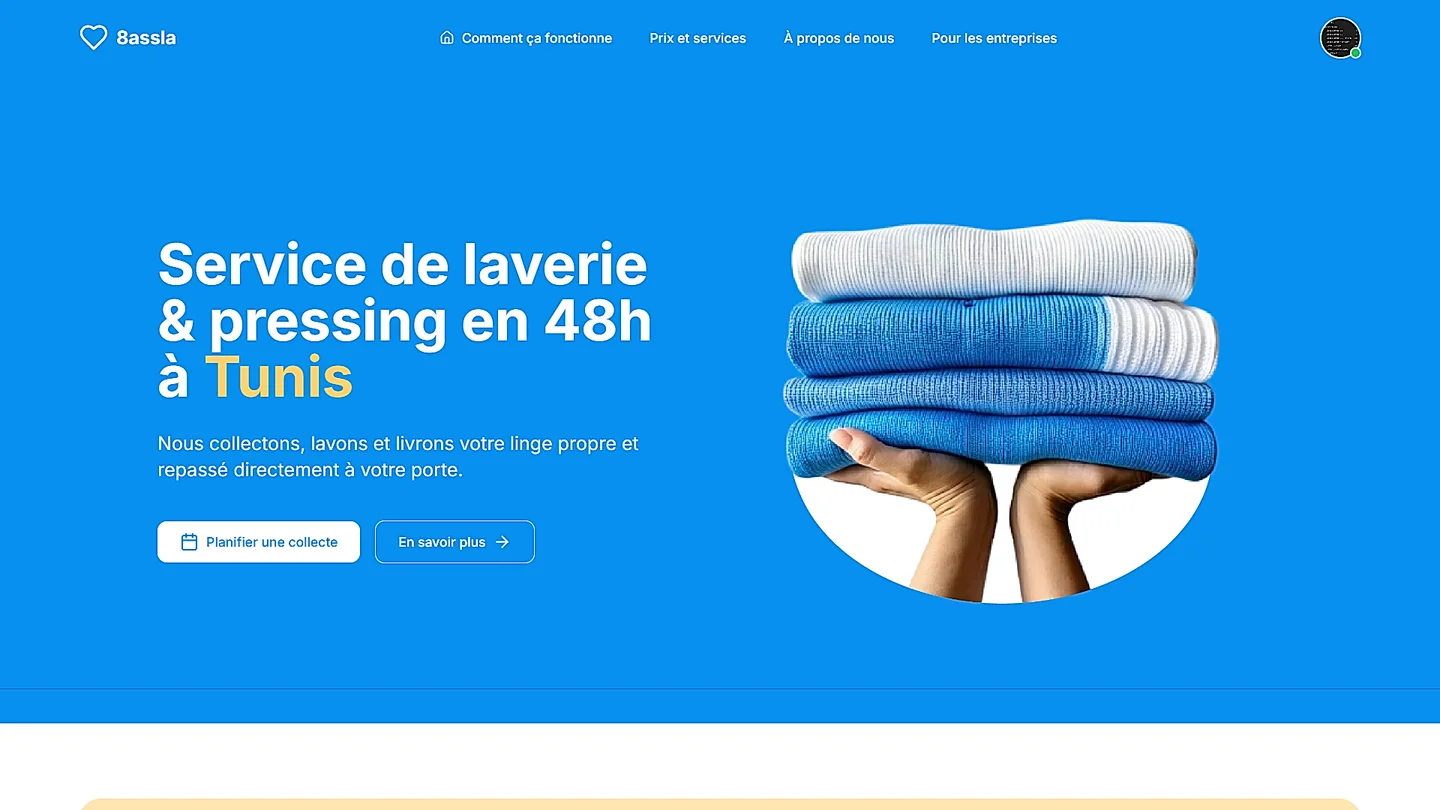 Ghassla laundry service website interface