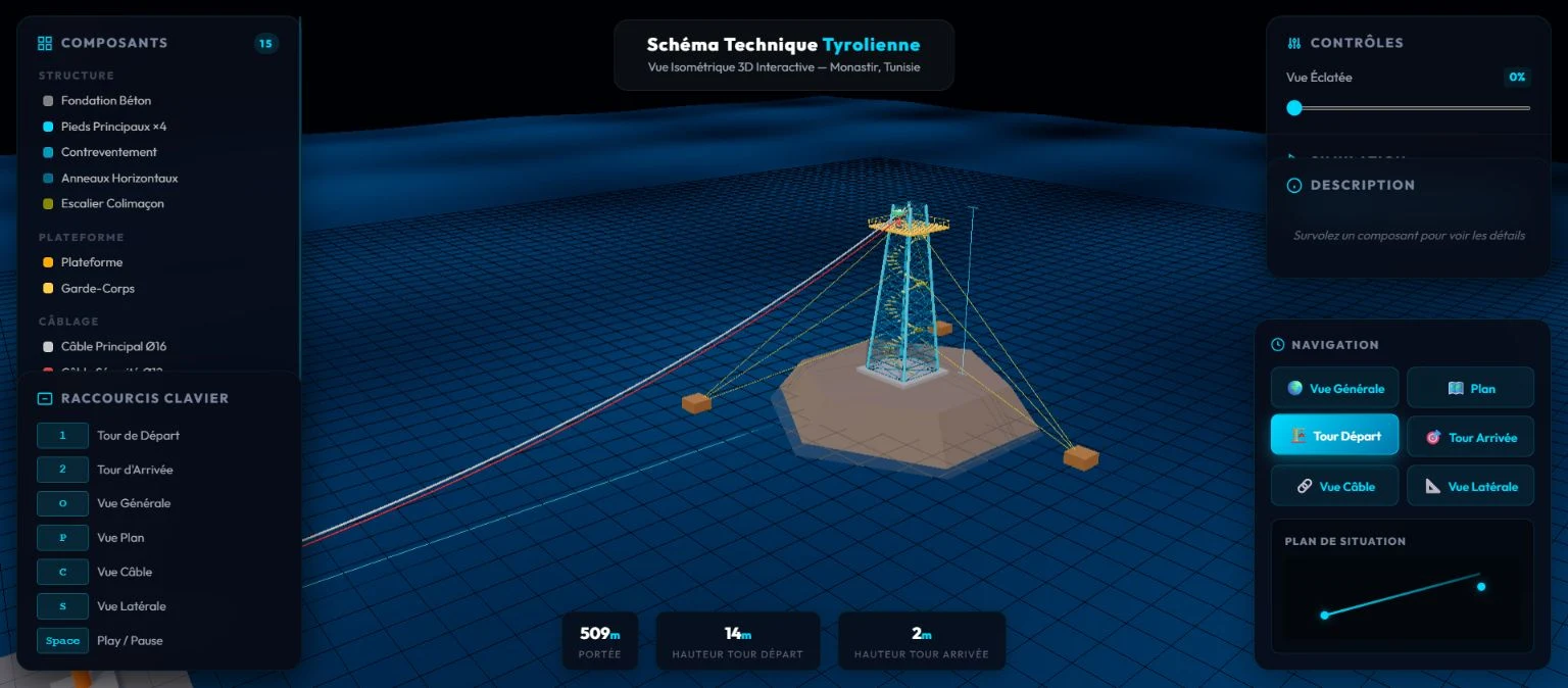 Monastir zipline concept in the actual browser 3D scene — 1/1