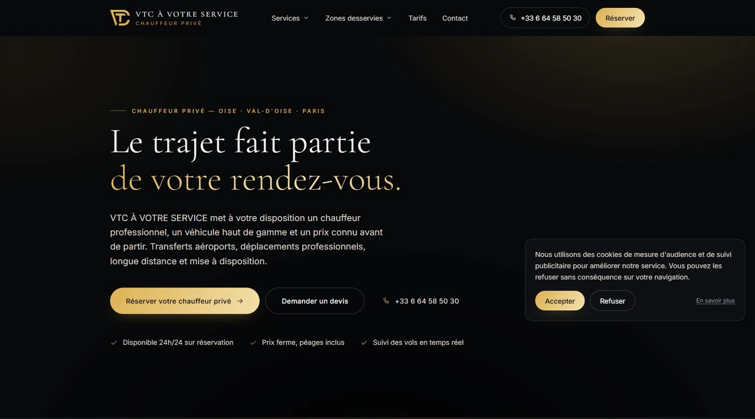VTC À Votre Service chauffeur website homepage — 1/1